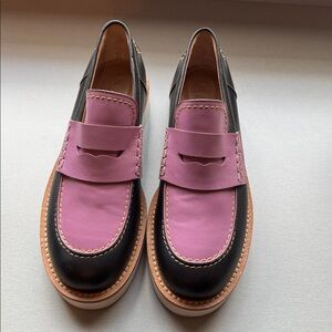 Marni Platform Penny Loafers Pink Black Leather EU 39 US 8 Italy